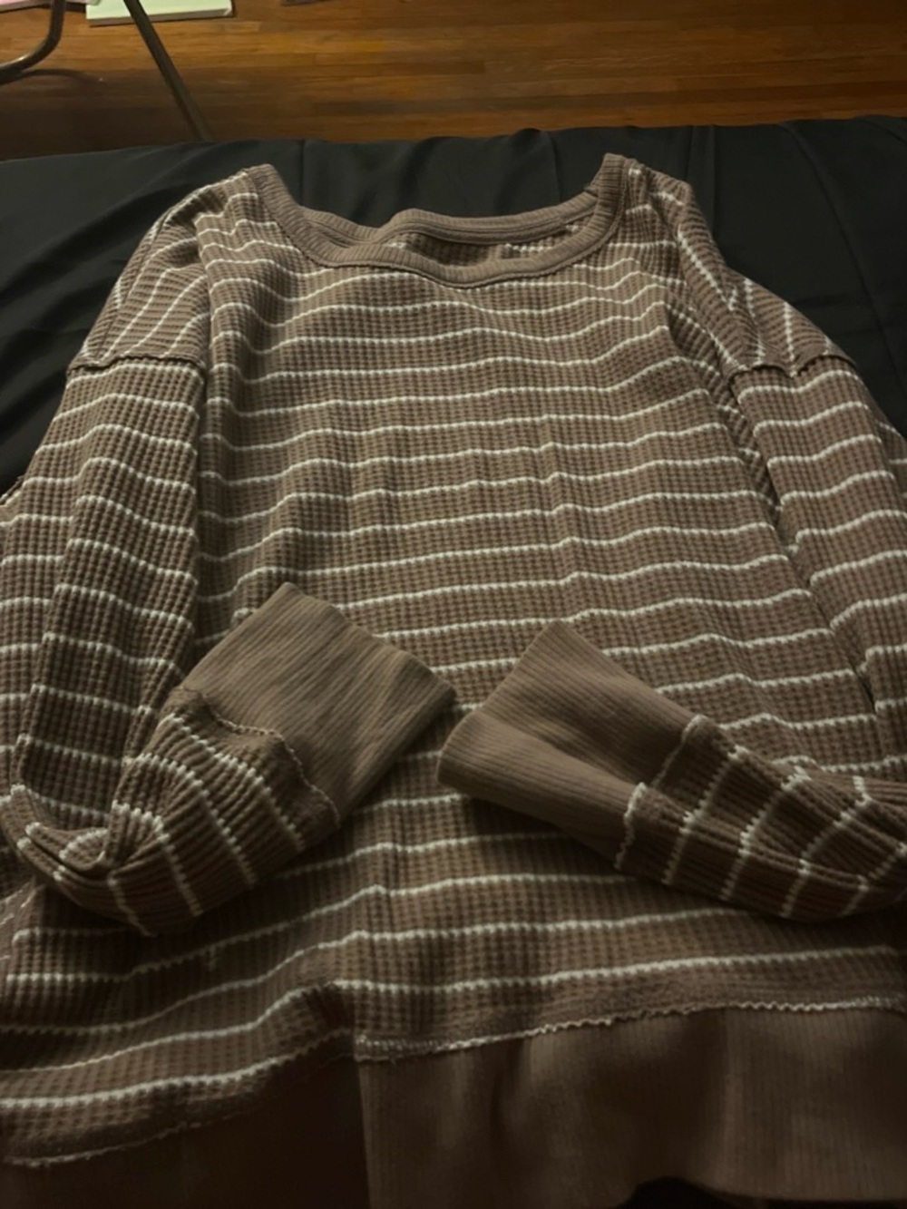 Women's Crewneck Waffle Knit Sweater in Brown Stripe